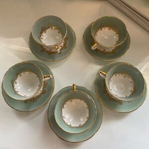 Aynsley England Elegant Gold and Green Tea Cup Set